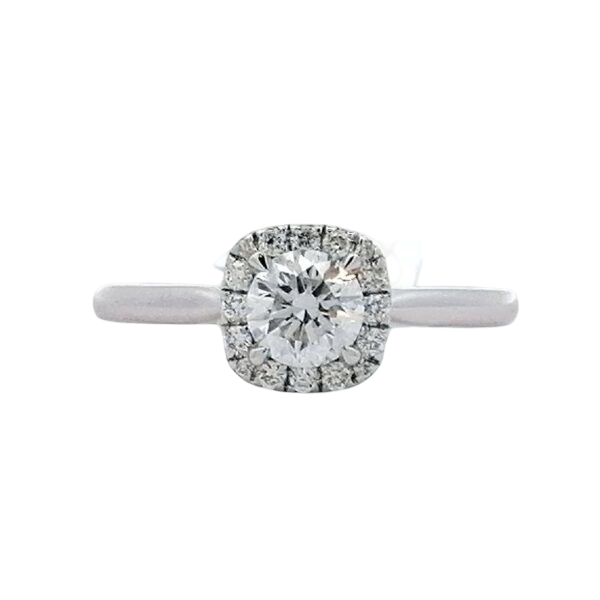 Halo cushion style ring ,white gold