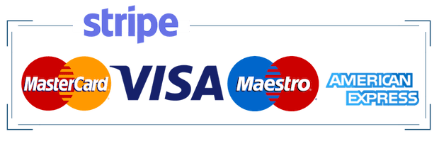 visa ,mastercard, amex ,maestro , all payments accepted with stripe