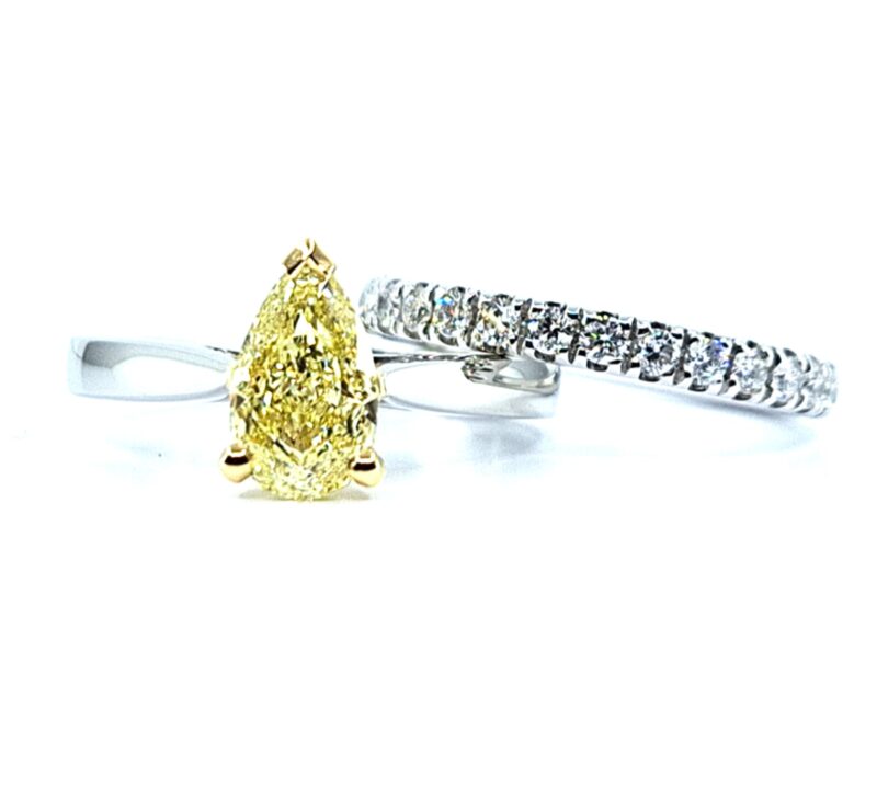 Fancy Yellow Pear Diamond Ring & Band | Custom Set