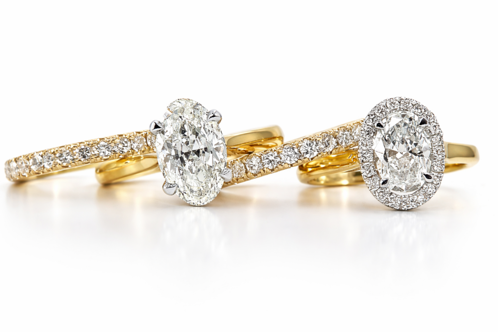 custom made rings ,oval cut diamonds engagement and wedding bands Geretti Sablon